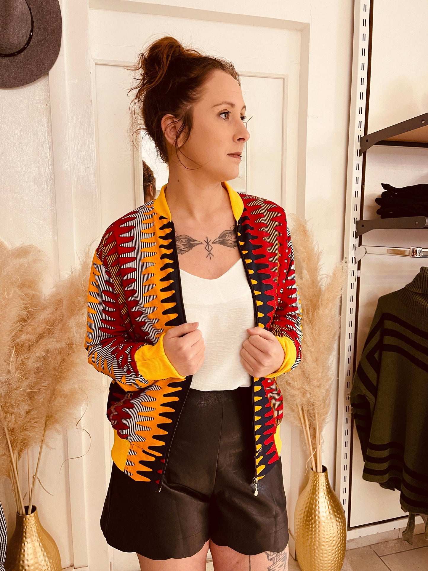 Bombers en wax rouge et jaune