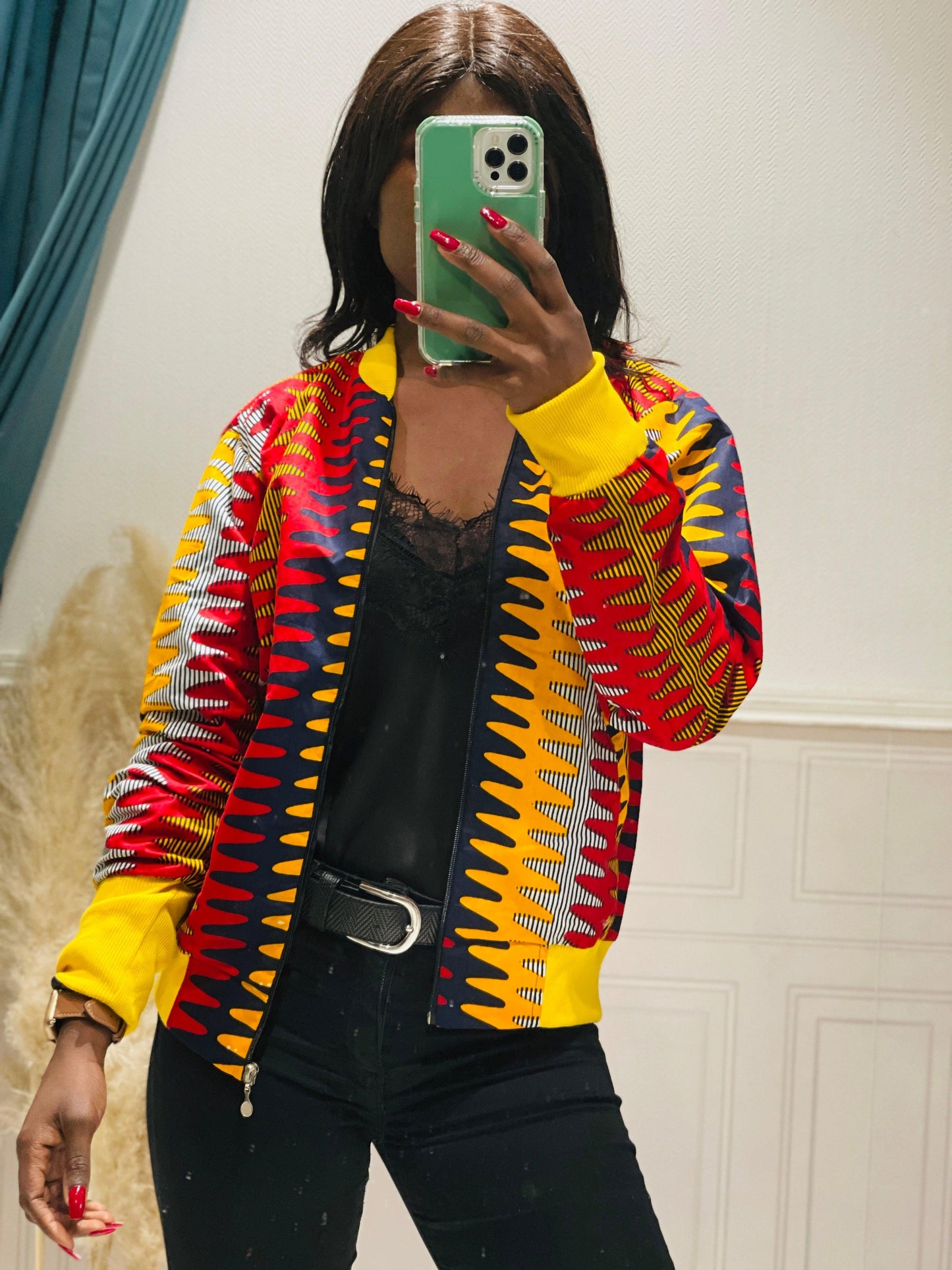 Bombers en wax rouge et jaune