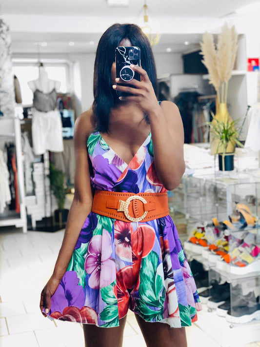 Combinaison encolure en V Imprimé floral
